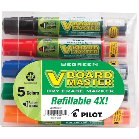 Pilot Dry-erase Markers, Refillable, Medium Bullet Point, 5/PK, Ast PK PIL43921